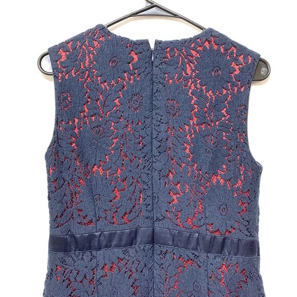 Algo Dress Dress Navy Blue Red Lace Overlay Sleeveless Wool Silk Blend Size P - Picture 6 of 16